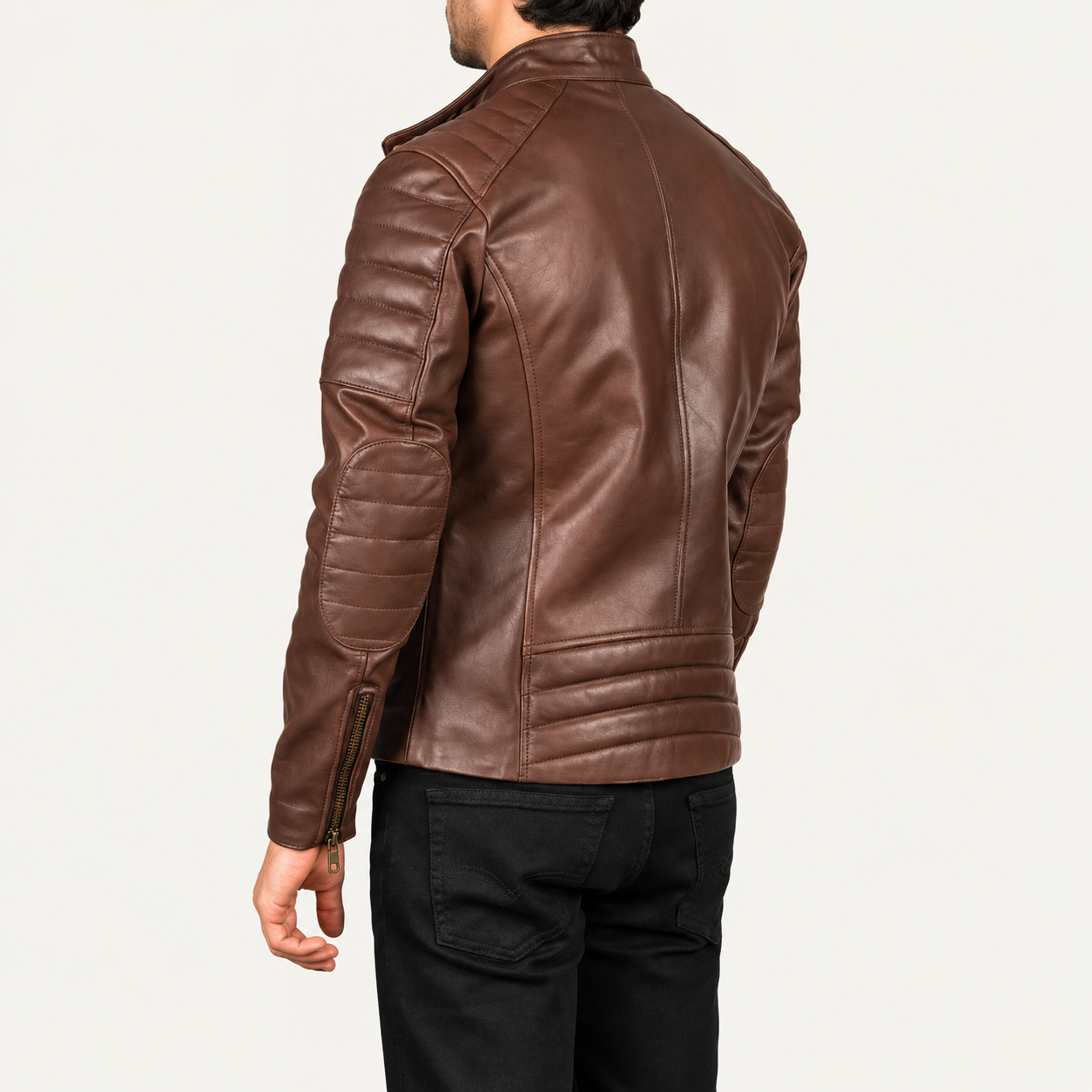 Men's Vintage Brown Leather Biker Jacket – Asymmetrical Zip Motorcycle Jacket Gallery